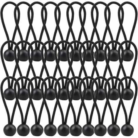 30 Pièces Tendeur Élastique, Tendeur Bache 140mm, Corde Elastique pour Bache pour Pavillon, Bâche, Camping, Tente, Rideaux Harnais d\\u2019Extension- Noir