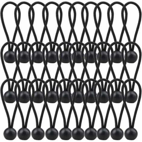 30 Pièces Tendeur Élastique, Tendeur Bache 140mm, Corde Elastique pour Bache pour Pavillon, Bâche, Camping, Tente, Rideaux Harnais d\\u2019Extension- Noir