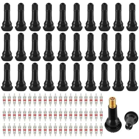 30 Pièces TR414 Valve Pneu Voiture et 60 Obus de en Caoutchouc Snap-in Jantes Valves Tubeless Auto pour Bicyclettes Moto Véhicules Tout-Terrain (Noir) -