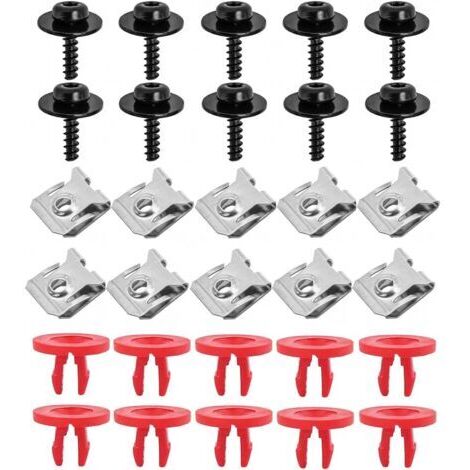 30 Pièces U-Clips et Vis Carrosserie, Metal écrous Et Boulons Pour Clips Fixation Voiture, Clip Fixation En Métal En Forme De U Avec Vis Autotaraudeuse à Tête Hexagonale, Pour Ailes Voitures