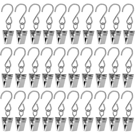 30 pinces métalliques avec crochets en S pour rideaux, guirlandes lumineuses, photos et cartes. Pince multifonctionnelle pour gouttières, idéale pour la décoration de Noël, de la maison et des fêtes (