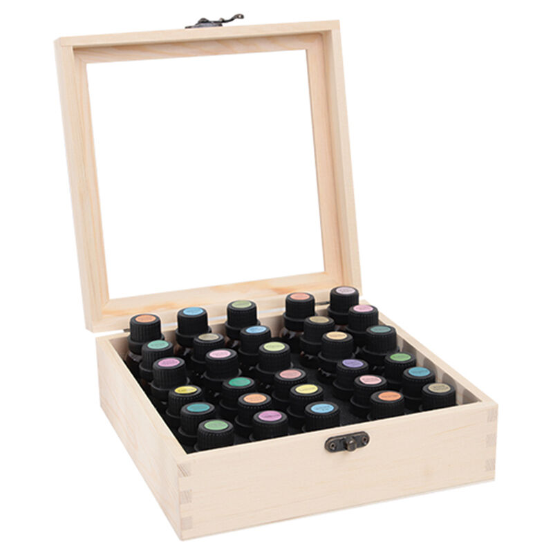 

30 ranuras de madera aceite esencial Caja Organizador Sostiene Botellas 5-15ml Pino Aceite Esencial estuche de almacenamiento Caja de Madera