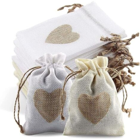 30 sacs en toile de jute pochettes avec cordon et motif cur pour bonbons et cadeaux Quincaillerie Equipement uti