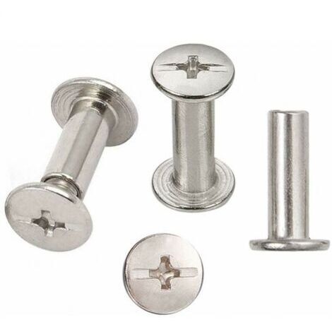 30 Sets Chicago Reliure Vis, reliure à vis de reliure nickelée 5 mm x 15 mm, ton argent