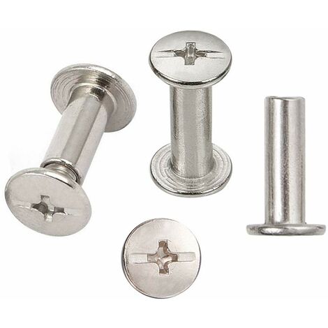 30 Sets Reliure Vis, reliure à vis de reliure nickelée 5 mm x 15 mm, ton argent