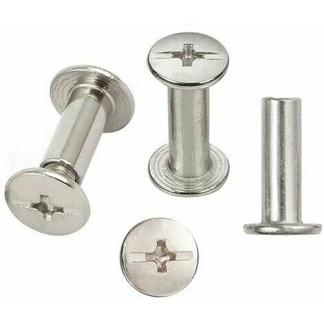 30 Sets Reliure Vis, reliure à vis de reliure nickelée 5 mm x 15 mm, ton argent,