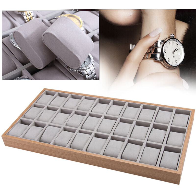 30 Slot Montre Vitrine Boîte à Bijoux Plateau D'Affichage En Bois Montre Vitrine Organisateur