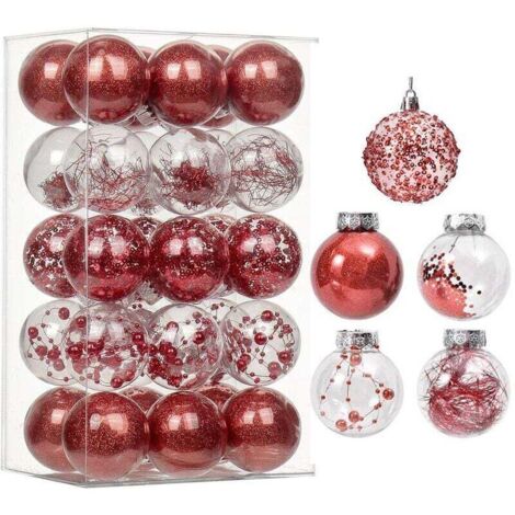 30 Stück 6 cm große Weihnachtskugeln, Weihnachtsbaumschmuck aus Kunststoff, funkelnde, dekorative Hängekugeln für Weihnachten