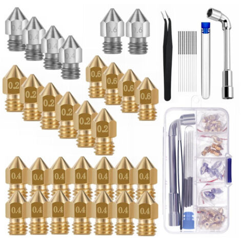 30 Stück Messingdüsen für 3D-Drucker 0,4 mm, 0,2 mm, 0,6 mm