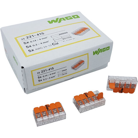 30 Stück Wago 221-415 Verbindungsklemme 5 Leiter mit Betätigungshebel 0,2-4 qmm kleine Bauform, transparent