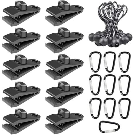 30 Stück Zeltklammern Planenklammern Markisenklemme Planenklammern mit elastischem Kugelseil und Karabiner für Outdoor-Campingzelte Markisen