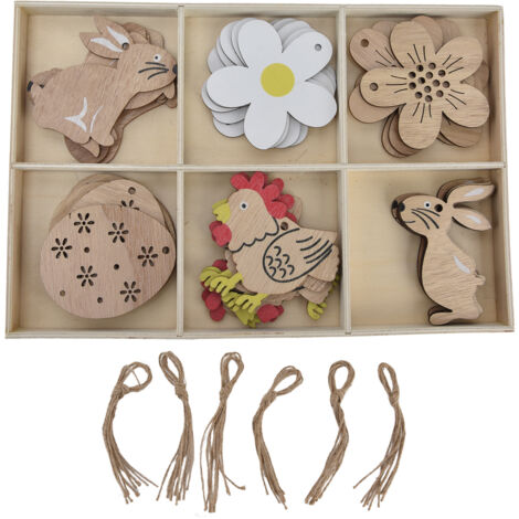 30-teiliges Oster-Anhänger-Set aus Holz: Hase, Blume, Eier – Robuste Holzfiguren für kreative DIY-Dekorationen