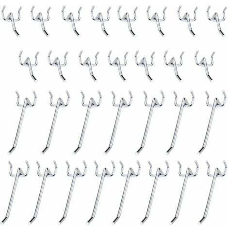 30 Uds. Ganchos de Metal para tablero perforado, accesorios para tablero perforado, juego de gancho único de 10cm y 5cm para garajes, cobertizos de