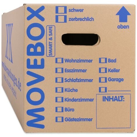 30 Umzugskartons Movebox Smart & Safe 2-wellig 25 kg belastbar Beschriftungsfeld Griffverstärkung