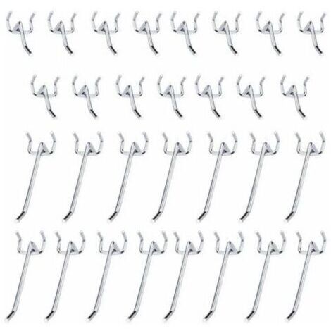 30 unidades de ganchos perforados para placa de metal, accesorios para placas perforadas, 10 cm y 5 cm, ganchos simples, conjunto para garajes, organizadores de herramientas y talleres.