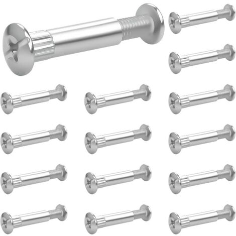 30 vis de montage pour meubles M6 en acier nickelé (15 vis de montage, 15 vis pour meubles) Épaisseur du bois : 32-42 mm