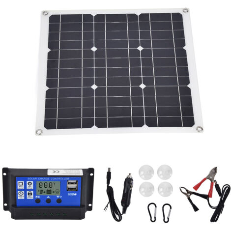 30-W-monokristallines Solarset mit 10-A-Regler, 18-V-Panel zum Laden von Batterien und 5-V-USB-Anschluss