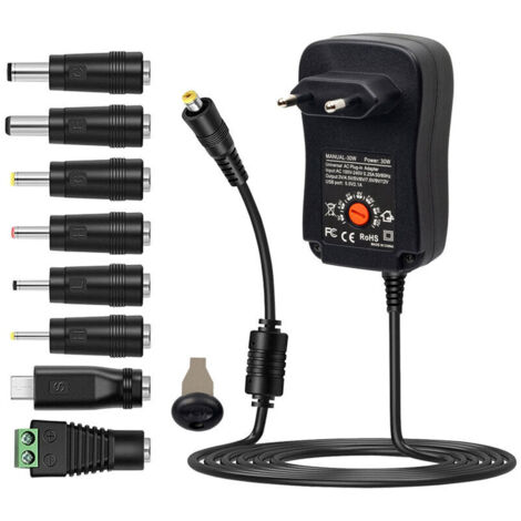30 W Universal-AC-DC-Netzadapter mit 5 V 2,1 A USB-Anschluss, AC-Steckernetzteil-Ladegerät, einstellbare Ausgangsspannung 3 V bis 12 V mit 8 DC-Adaptern für Heimelektronik