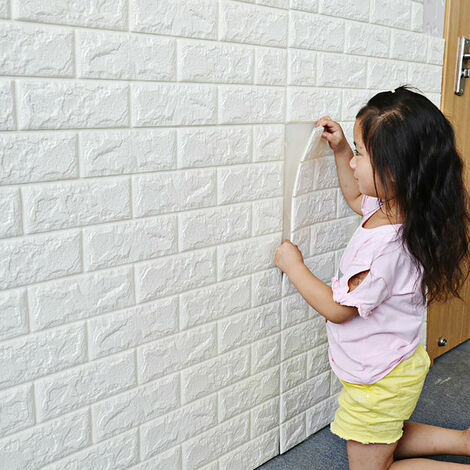 30 x 27 panneaux muraux en brique blanche 3D peler et coller le papier peint pour la décoration murale de fond de chambre à coucher de salon, 1 paquet