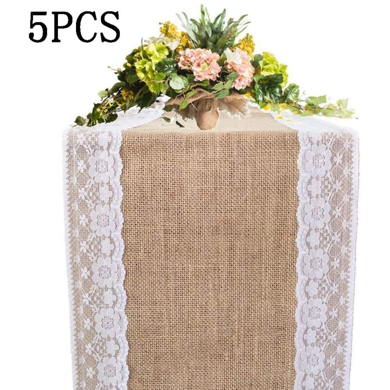 Mowze - 30 x 275 cm aspect vintage chemin de table en jute dentelle ruban de table en toile de jute pour cadeau de mariage festival événement