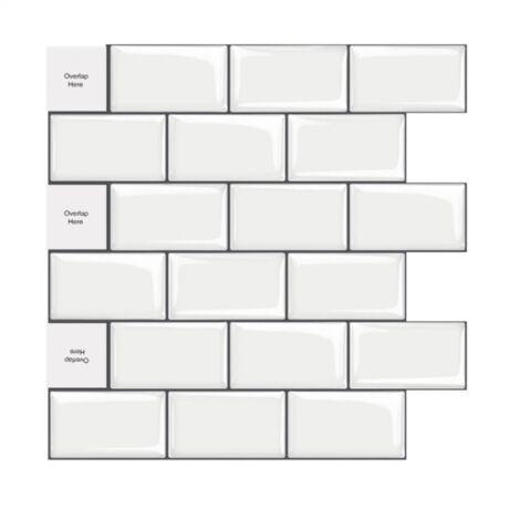 30 x 30 cm, 3D-selbstklebende Aufkleber, Set mit 10 PVC-Wanddekorationen, Schieferaufkleber-Set mit weiß-schwarzem Fliesendesign für Küchen- und Badezimmerfliesen