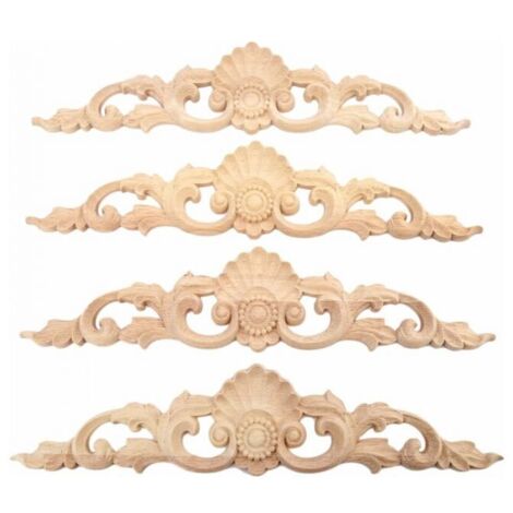 30 x 6,5 cm, 4 piezas, incrustación de esquina tallada, pegatina, tallado, aplique, madera sin pintar, para decorar muebles clásicos de madera,