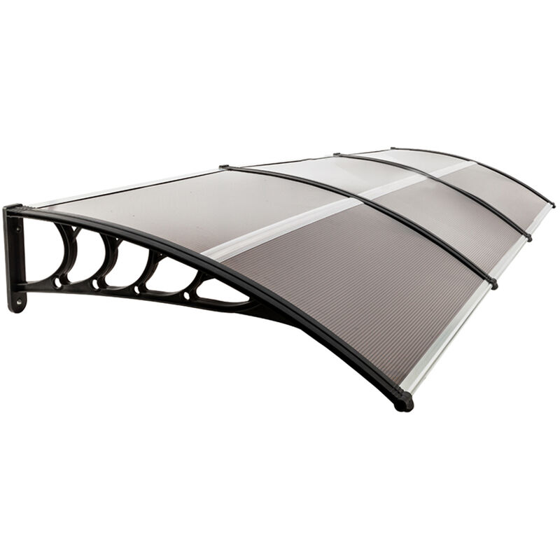 300 * 100cm Außenterrassentür Dachmarkise transparente Regenmarkise braunes Brett schwarze Halterung Sonnenbrett vorne und hinten Aluminiumstreifen
