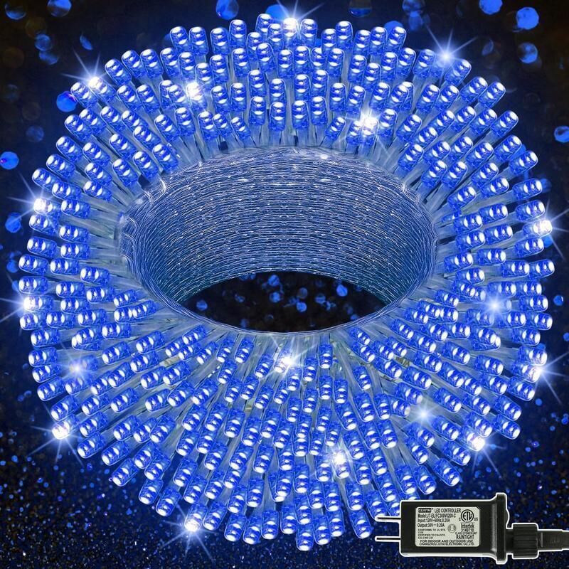 300 ampoules LED bleues individuelles, 8 fonctions d'éclairage, guirlande lumineuse basse tension 29 V, étanche et polyvalente