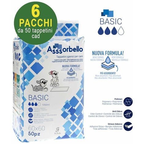300 Asssorbello Basic 60x60 cm tapis hygiéniques pour chiens - 6 paquets de 50 chacun