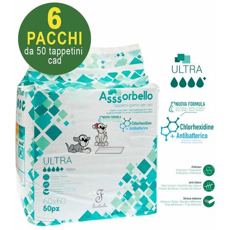 300 Asssorbello Ultra 60x60 cm Tapis hygiéniques pour chiens - 6 paquets de 50 chacun
