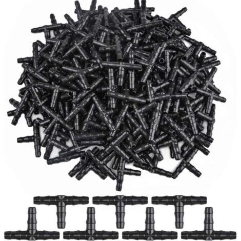 300 conectores en T de 3 vías, conector de riego con gotero dentado de tres vías, adaptador de conector en T, accesorio de manguera para sistema de riego por goteo acanalado de 4/7 mm.