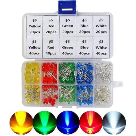 300 diodes LED multicolores SuperBright DIP de 3 mm / 5 mm (5 couleurs)