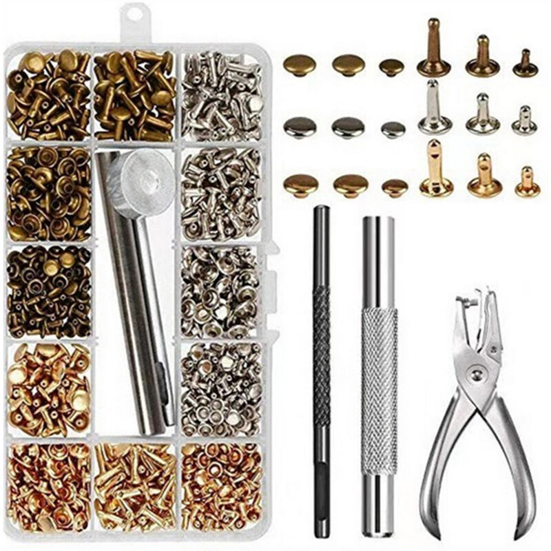 RHG 300 ensembles de rivets en cuir Rivets à double capuchon Rivets tubulaires en métal avec pince à poinçonner Ensemble d'outils de fixation pour