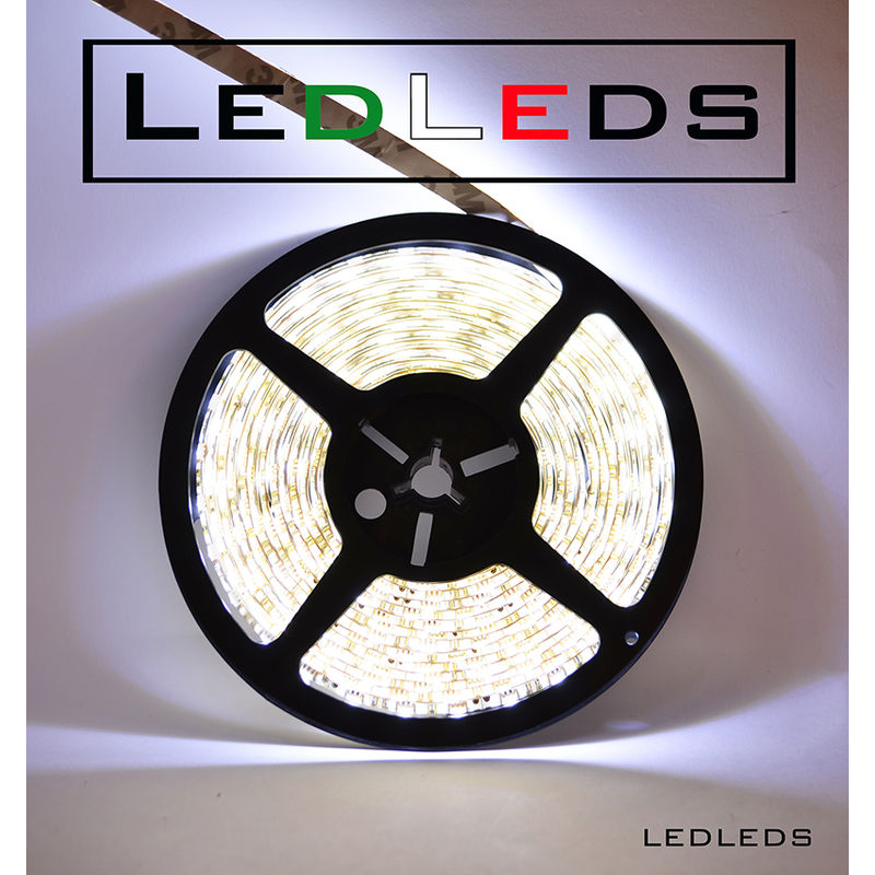 Image of Led Leds - 300 led 3528 strip striscia 5m 12V bianco impermeabile luce fedda acquario metri