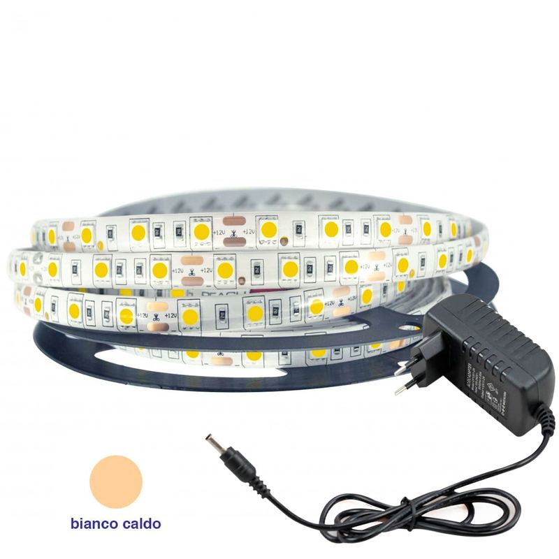 Image of Housecurity - 300 led 5050 strip striscia 5m 220V bianco luce calda impermeabile alimentatore