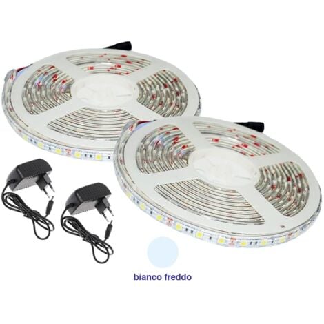 HOUSECURITY 300 LED 5050 STRIP STRISCIA 5m 220V BIANCO LUCE FREDDA ALIMENTATORE IMPERMEABILE 2 PEZZI