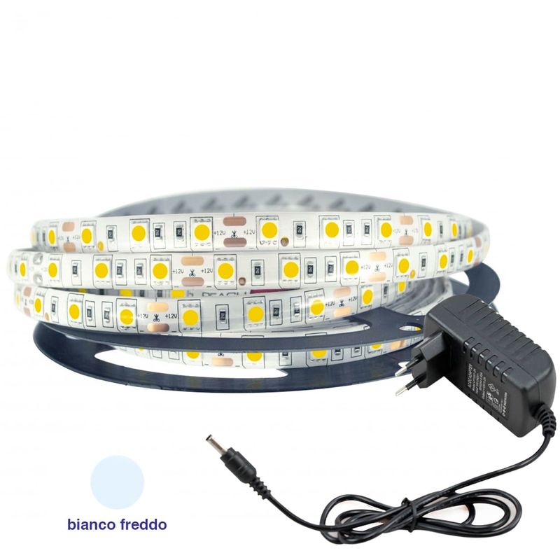 Image of Housecurity - 300 led 5050 strip striscia 5m 220V bianco luce fredda impermeabile alimentatore