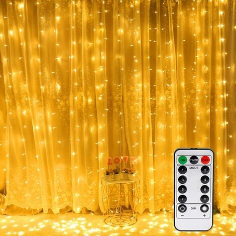 LED USB Light Curtain 3 m x 3 m, 300 LEDs Fairy Lights Curtain with 8 Modes String Lights for Party Decoration Bedroom Interior Christmas Decoration White [Energy Class A+++]