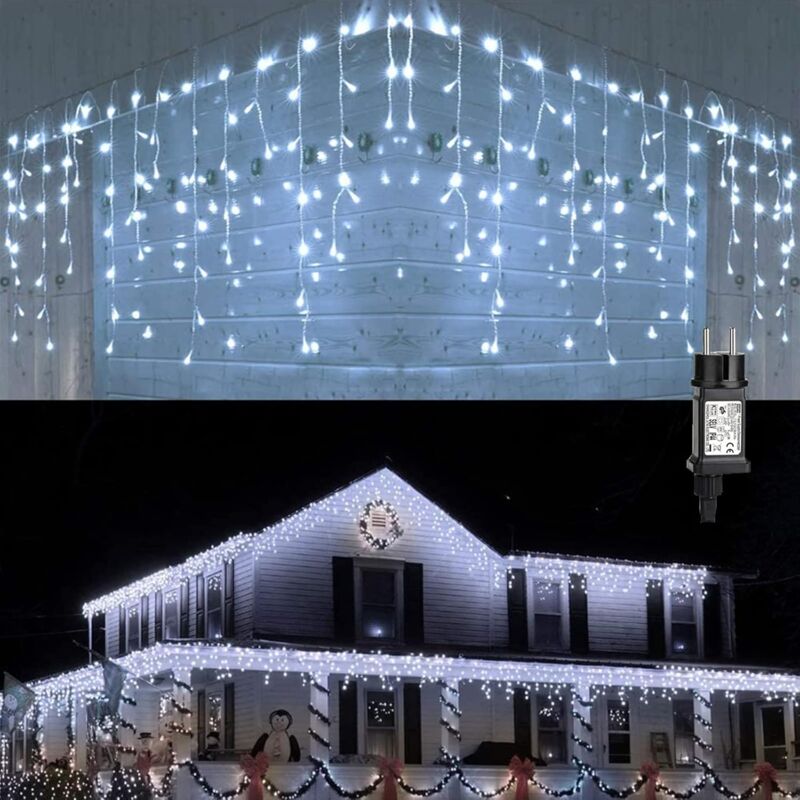 300 led Guirlande Rideau Lumineux 10m Lumières de Noël Extérieur et Intérieur Étanche 8 Modes Fairy Lights Decoration pour Mariage Patio Terrasse