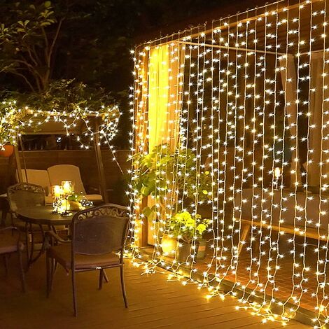 300 lumières de rideau télécommandées à LED, branchez les lumières de rideau de fée à l'extérieur, guirlande lumineuse à suspendre au mur pour chambre à coucher, fête de mariage, décoration d'intérieu