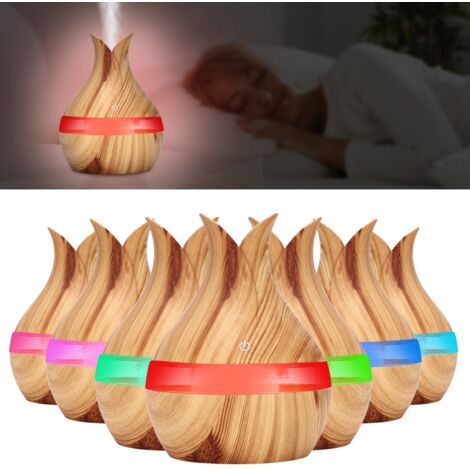 300-ml-Diffusor für ätherische Öle mit mehrfarbiger LED-Beleuchtung und Luftbefeuchterfunktion – Naturholz-Optik