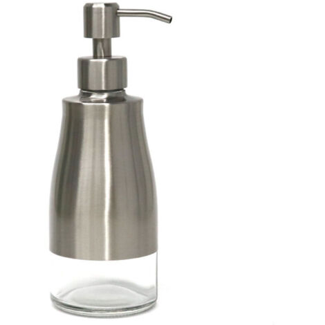 300 ml Distributeur de savon noir en verre et acier inoxydable, distributeur de savon douche avec étiquettes – Distributeur de lotion rechargeable pour cuisine, salle de bain, bureau, hôtel