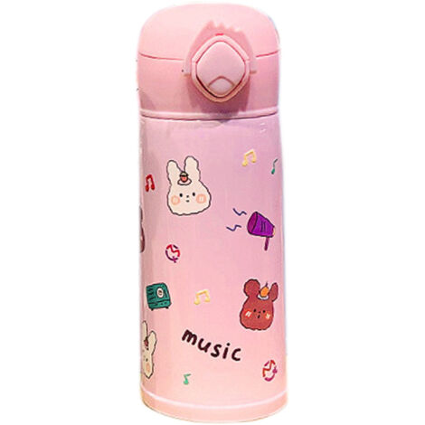 300 ml rosa Edelstahl-Isolierflasche – Tragbare Thermosflasche für Kinder mit Tiermotiven – Ideal für Schule, Picknicks und Reisen