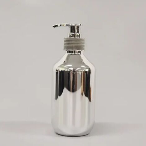 300-ml-Seifenspender für Bad und Küche, verchromte goldene Kunststoff-Shampooflaschen, rostfreie Kunststoff-Shampooflaschen, runder Boston-Duschgelbehälter, silberfarben