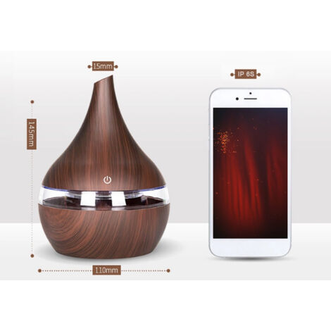 300-ml-USB-Luftbefeuchter mit 7-LED-Aromatherapie-Diffusor, Holzoptik, für den Einsatz zu Hause oder im Büro in der Nacht, PP+ABS+PC, 2 W