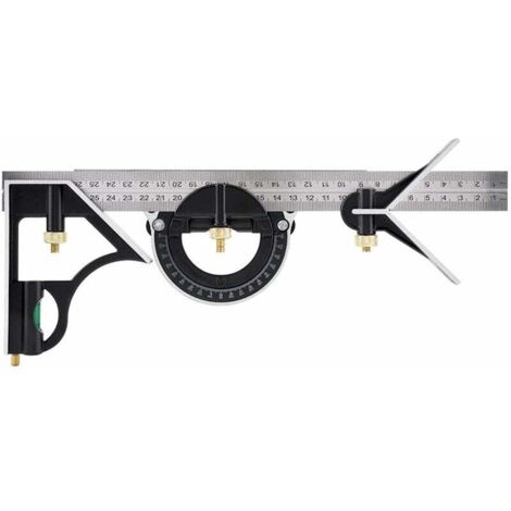 300 mm Kombinationswinkel – metrisch – universeller und präziser Kombinationswinkel aus Metall mit Anschlag und Anreißwerkzeug – hochwertiges professionelles Messwerkzeug (schwarz)