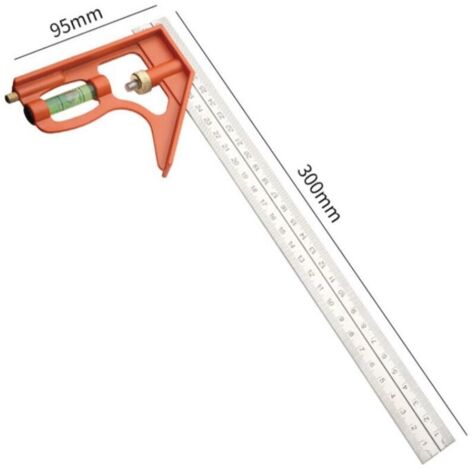 300 mm Règle d'angle de Combinaison Angle Combiné en Acier Inoxydable Équerre Dombinée Règle de Positionnement avec Niveau à Bulle Outil