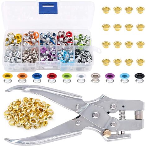 300 Pcs 10 Colors 3/8 Inch Metal Eyelets and 1 Pcs Eyelet Punch Pliers with 100 Pcs Gold Eyelets, Metal Eyelets