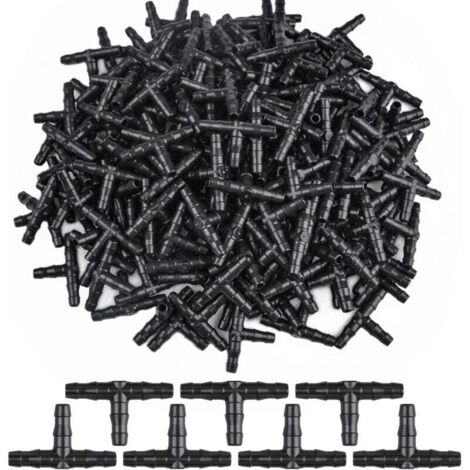 300 Pcs 3 Way Tee Connecteurs Trois Vers Barbelé Dripper D'arrosage Connecteur T Connecteur Adaptateur Tube Raccord De Tuyau D'arrosage Arroseur Cannelé Tuyau D'égouttement Système 4/7 Mm