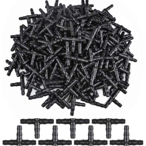 300 Pcs 3 Way Tee Connecteurs Trois Vers Barbelé Dripper D'arrosage Connecteur T Connecteur Adaptateur Tube Raccord De Tuyau D'arrosage Arroseur Cannelé Tuyau D'égouttement Système 4/7 Mm